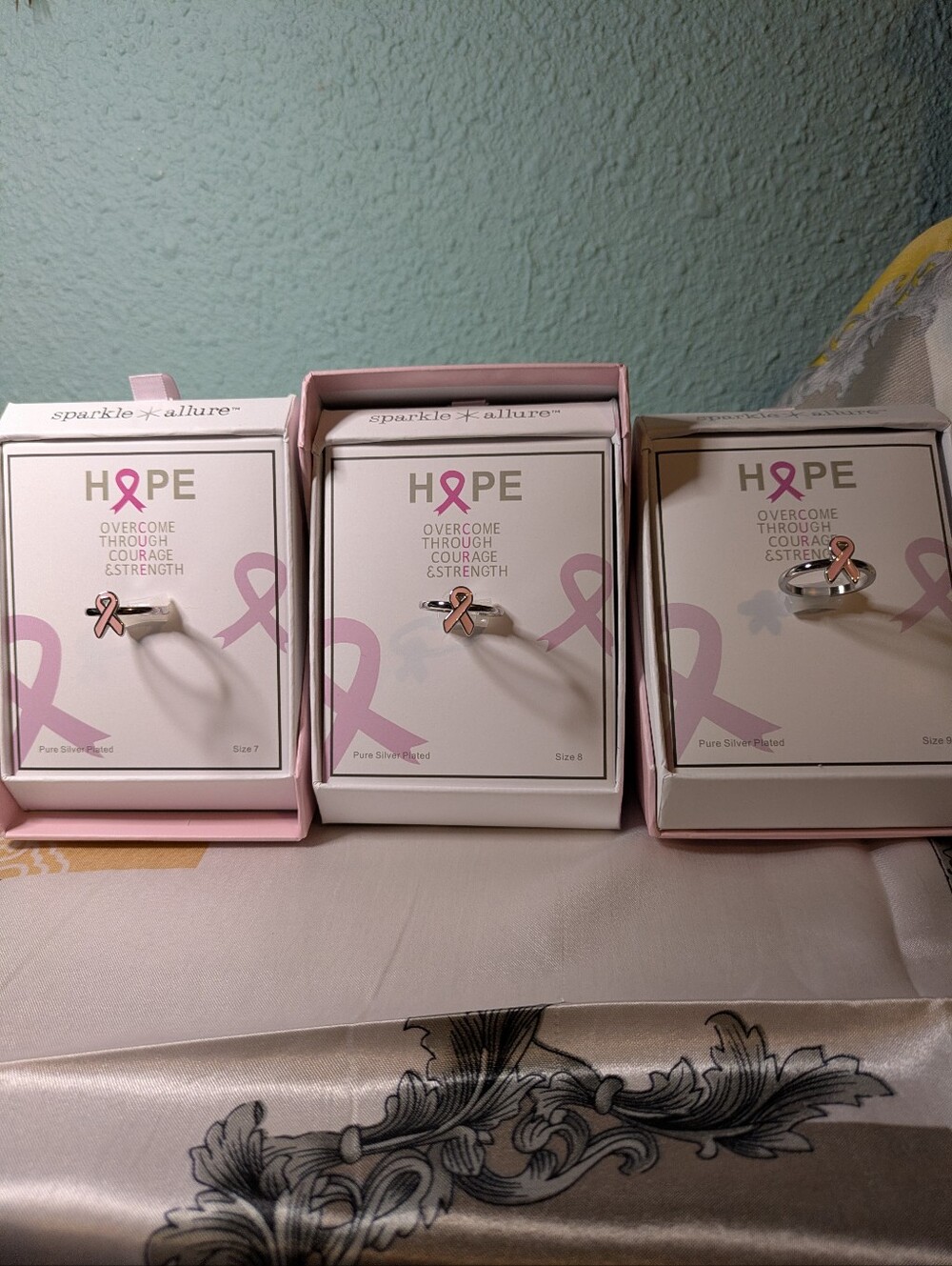 Sparkle Allure Breast Cancer Awareness Rings Set of 3 Sizes 7 8 9 HOPE